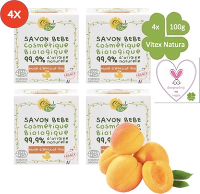 Baby zeep met abrikozen olie | 4x100g | Biologisch Hypoallergeen | Voor de gevoelige huid | Verlichtend voor eczeem | Cigale bio