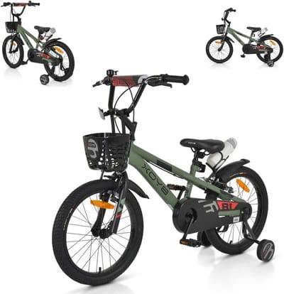 Kinderfiets - Loopfiets - Leren Fietsen - Inclusief Mand en Fleshouder - 18 Inch - Groen