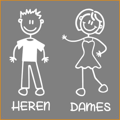 Deursticker Toilet - WC - Heren - Dames - Horeca - Restaurant - Kantoor - wit - 17cm x 18cm