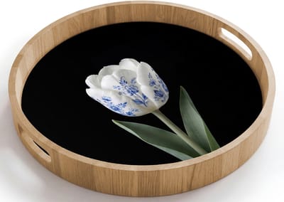 Dienblad rond 40x40 cm - Schootdienblad hout - Tulp - Patroon - Blauw - Borrelplank rechthoek - Plateau houten dienbladen