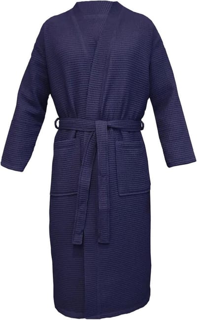 Heren Badjas Wafelpiqué 100% Katoen met 2 Zakken en Riem - Blauw - 4XL