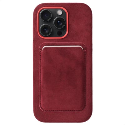 Rosso Avanti Hoesje Geschikt voor Apple iPhone 14 Pro Max met Magnetische Kaarthouder | Compatibel met MagSafe / Qi2 | Echt Italiaans Alcantara | Back Cover en Wallet | Burgundy