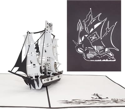 3D Pop-up Wenskaart Zeerovendel met Piratenschip voor Kinderen en Feestuitnodiging