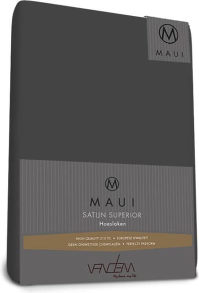 Maui - Van Dem -  satijn hoeslaken de luxe 80 x 200 cm antra