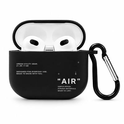 Enluxe Geschikt voor Airpods 3 - Airpod Case Schokbestendig Hoesje - Zwart met Tekst & Clip