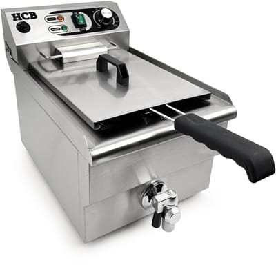HCB® - Professionele grote Horeca frituurpan - Friteuse - 12 liter - 230V - RVS / INOX frietketel - frietpannen - frietpan met kraantje - aftapkraan - 49x31x36 cm (DxBxH) - 3000W - 8731