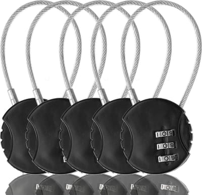 Hangslot met Cijfercode - 5 Stuks - Weerbestendig - Fietsslot met Kabel - 3-Cijferige Code
