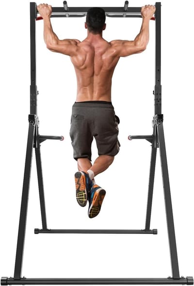 Opvouwbaar Power Tower - Krachttrainingsstation Optrekstang - Thuisfitness Krachttraining - Verstelbare Hoogte - Max 200 kg - Zwart