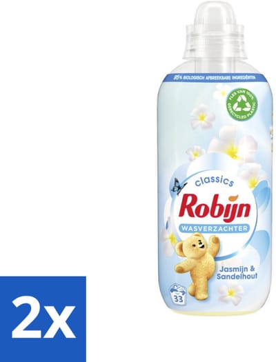 2 x Robijn - Jasmijn & Sandelhout - Wasverzachter - Luxe Geurbeleving - 33 Wasbeurten - 825 ml - Wasverzachter - Jasmijn - Sandelhout - Wasgeur - Kleding Verzorgen