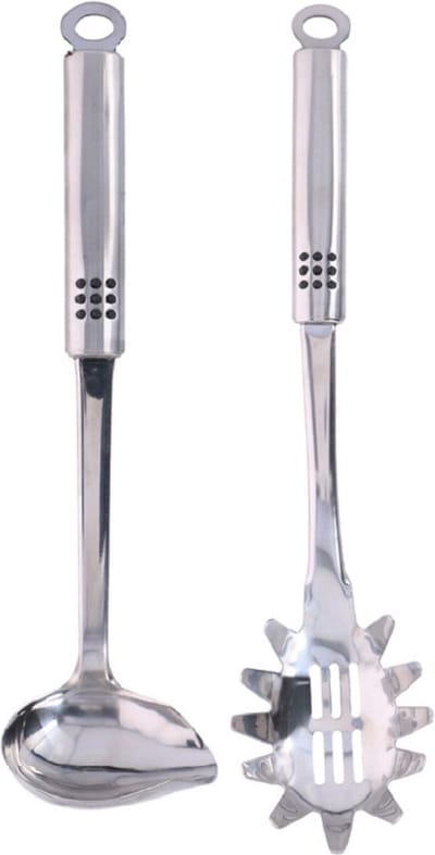 2-Delige pasta keukengerei set sauslepel en spaghetti lepel 29 en 33 cm van RVS - Kookgerei - Pastabestek