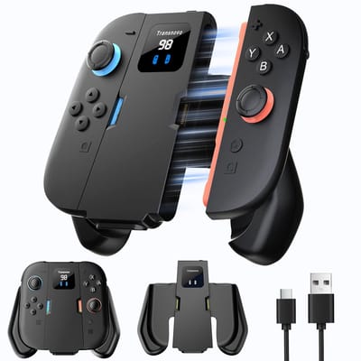 Transnovo Charging Grip Pro Joycon 1400mAh powerbank met magnetisch link geschikt voor Nintendo Switch 2 controller | Switch-controllers Joy con oplader incl. display | USB C kabel charger | Console accessoires