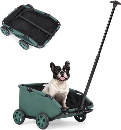 Dieren Wandelwagen - Hondenkar - Kleine huisdieren vervoeren - Inklapbaar met opbergvak - 20.5*17.3*7.1 Inch - Donkergroen