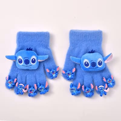 Stitch handschoenen - lichtblauw - pluche - 14 x 6.5 cm