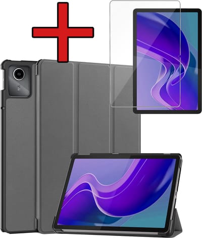 Hoesje - Geschikt voor Lenovo Tab M11 (11 inch) - Met Screenprotector - Hardcover Book Case - Trifold Bookcase Hoes - Hard Cover - Tablethoes - Grijs