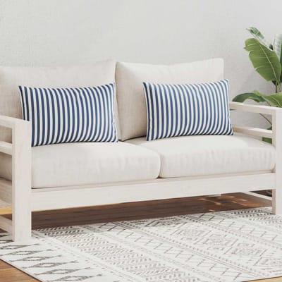 vidaXL - Buitenkussens - 60x40 - cm - gestreept - marineblauw - 2 - st