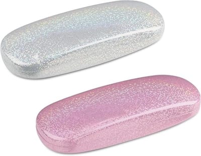 Brillenkoker - 2 stuks - Brillendoos - stevige koker - geweldig cadeau - Brillenetui - Brillenhoes - Hard Case - Krasbestendige - Harde Schaal Glitter - Draagbaar - 160*60*36mm - Wit+Roze - brillendoos dames heren