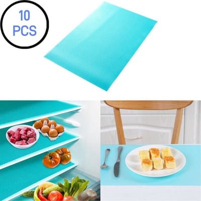 10 stuks - Koelkastmatten - Ladematten - Placemats - Gemakkelijk schoon te maken - Snijvast - Water- en oliebestendig - blauw - Geschikt voor laden, koelkasten en eettafels