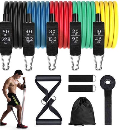 Philippe Sail weerstandsbanden Premium set - Handvatten - Enkelbanden - Gratis Draagtas & Oefeningen -  Resistance bands