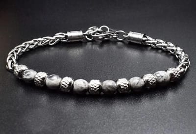 Sorprese armband - Dotted Stone - armband heren - kralen - grijs - karabijnsluiting - 19-22 cm - cadeau - Model K