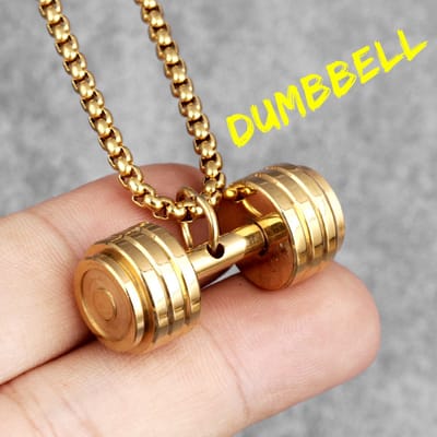 My Sweet Romance® – Halsketting met Dumbbell – Fitness ketting | Dumbbell sieraad | krachttraining -Goud – 60 cm – RVS – Bedel 37 x 14 mm