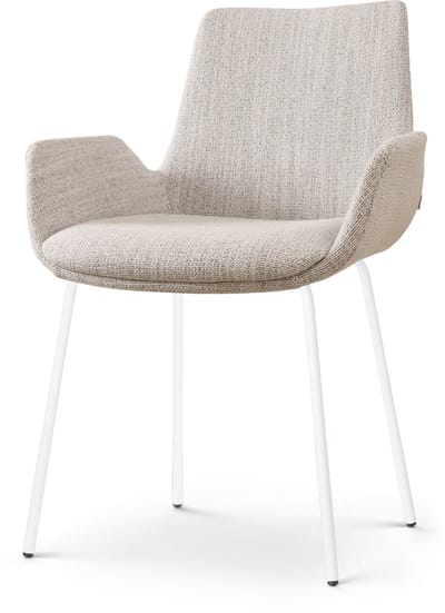 Nolon Nora-Eef Eetkamerstoel Beige Gemêleerd - met Armleuning - Stof - Wit Metalen Poten - Lage Armleuning - Modern - Design - Scandinavisch