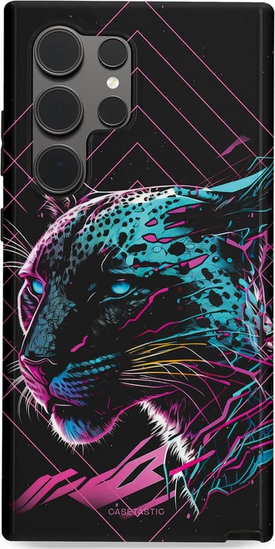 Casetastic hoesje geschikt voor Samsung Galaxy S24 Ultra - Dubbellaagse bescherming - Neon Jager - Fashion Case - Zwart Petrol