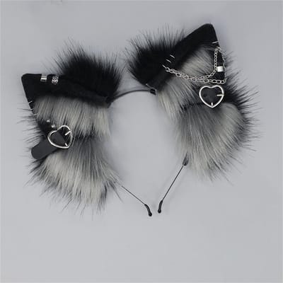 3 Kleuren Punk Kattenoren Metalen Hart Pu Riemen Dierlijk Beest Oor Haar Hoepels Jk Lolita Cosplay Hoofddeksels Wolf Vos Hoofdband as show gray