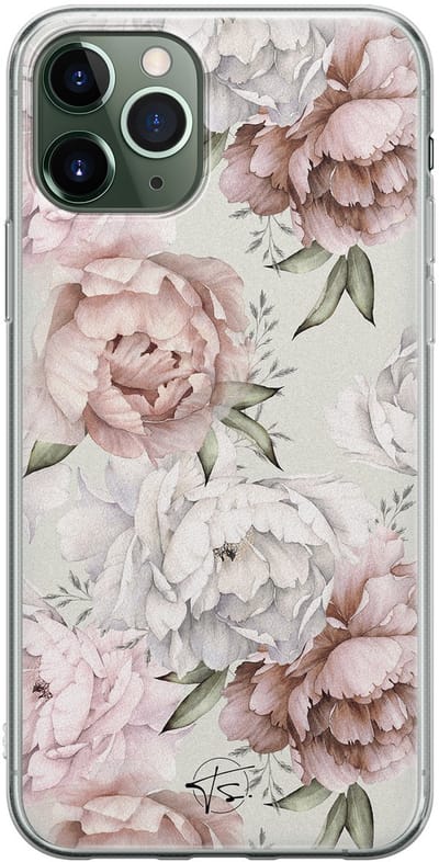 Hoesje geschikt voor iPhone 11 Pro - Klassieke bloemen - Soft Case - TPU - Bloemen - Beige - Mooie Telefoonhoesjes