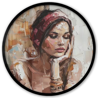 Poster in lijst Rond - Fotolijst 40x40 cm - Posters - Vrouw - Verflook - Portret - Modern - Ronde posterlijst zwart - Decoratie - Wanddecoratie woonkamer - Muurdecoratie slaapkamer