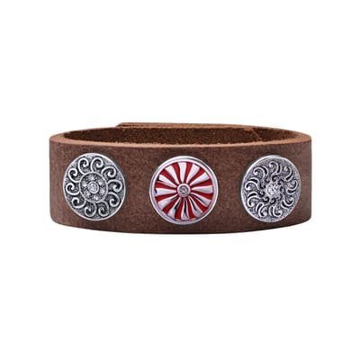 Quiges Dames Leren Armband Bruin met 3 Drukknopen Set 19.5 - 21.5cm - EBCMS330