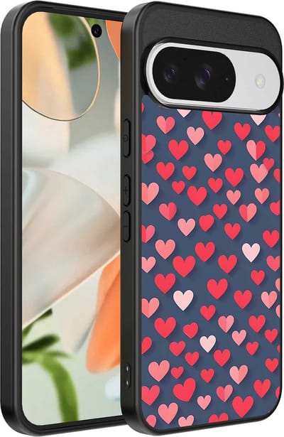 Geschikt voor Google Pixel 9 Telefoonhoesje met Roze en Rode Hartjes Opdruk - TPU Backcover Case With Rosé and Red Heart Design - Smartphonica geschikt voor Google Pixel 9