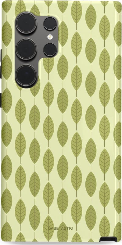 Casetastic hoesje geschikt voor Samsung Galaxy S24 Ultra - Dubbellaagse bescherming - Bladerenpracht in het groen - Fashion Case - Crème Olijfgroen