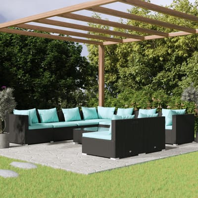 vidaXL - 10-delige - Loungeset - met - kussens - poly - rattan - zwart