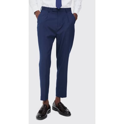 Broek met vaste taille, hoge taille, taps toelopend en gekorte, op maat gemaakte broek | Navy | Size 30