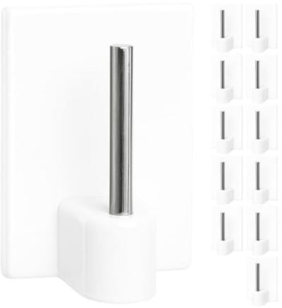 SnelShoppen - 12 Stuks Zelfklevende Haakjes voor Gordijnstangen - Witte Haakjes 24 x 16 mm voor Raamkozijnen, Glazen Tegels, Deuren, Gordijnhouders en