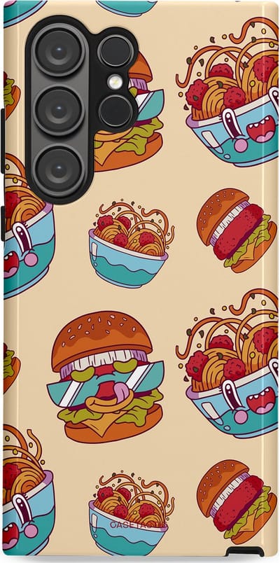 Casetastic Hoesje Geschikt voor Samsung S23 Ultra - Stijlvolle Beschermende Duo-layer Case - Cartoon Hamburgers