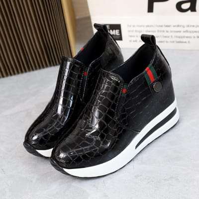 Wegde Heel Schoenen voor Dames Hoogteverhogende Sneakers Instappers Dames Platform Sneakers Dames PU Leer Casual Schoenen 35 black