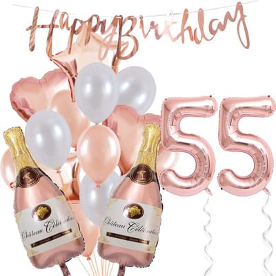 55 Jaar Verjaardag Cijferballon 55 - Feestpakket Snoes Ballonnen Pop The Bottles - Rose White Versiering