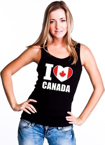 Zwart I love Canada supporter singlet shirt/ tanktop dames - Canadees shirt dames S