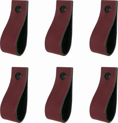 Handles and more - 6x Leren handgrepen lusjes - Bordo - XS (12,6 x 2,5 cm) - incl. 3 kleuren schroefjes (handgreepjes - leren grepen - greepjes - leren lusjes)