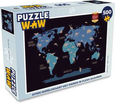 Puzzel Wereldkaart Kinderen - Dieren - Bruin - Legpuzzel - Puzzel 500 stukjes