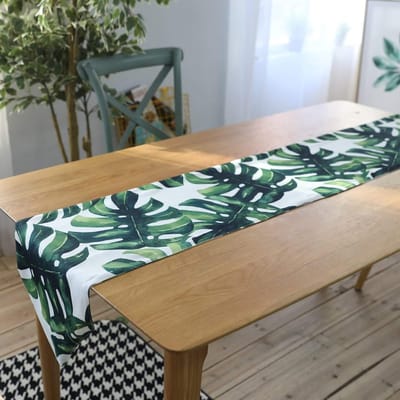 Tafelloper Bladeren - Tafeldecoratie Linnen - Feestelijke Tafeldekking - Natuurlijk Linnen Katoen - 30 x 220 cm - Groen