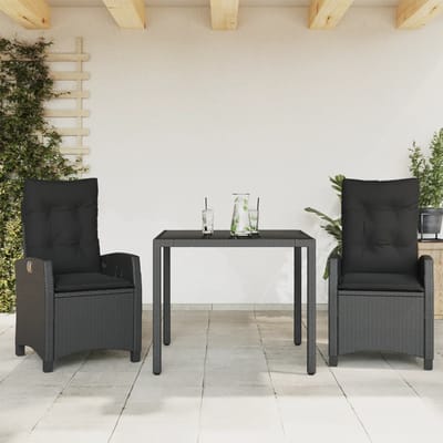 vidaXL - 3-delige - Tuinset - met - kussens - poly - rattan - zwart