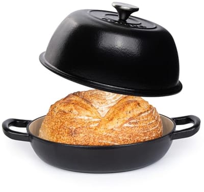 Gietijzeren braadpan voor zuurdesembrood bakken - 6 kwarts, 22 cm, zwart