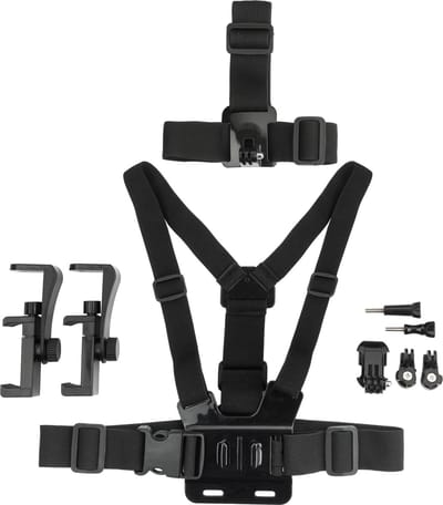 MOJOGEAR A02 Head & Chest Strap Kit voor GoPro en smartphone - Bevestig op je borst of hoofd - Inclusief telefoonhouder - Zwart