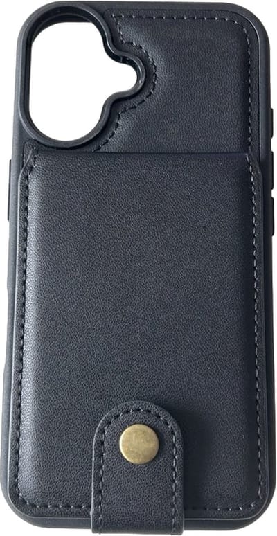 PU kunstleer back cover hoesje met pasjesvakje - Geschikt voor Appel iPhone 16 Plus - hoesje met 4 pasjesvakjes - beschermhoes met pasjeshouder - slank design hoesje - stijlvolle back cover - Zwart