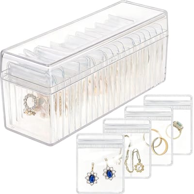 Tolvia Sieradendoos - Juwelendoos - Sieraden Organizer met 20 Opbergzakjes - Transparante Acryl Sieradendoos met Deksel - Reisvriendelijke Sieradenhouder voor Oorbellen, Ringen en Kettingen