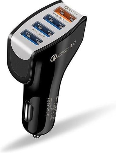 DrPhone QC5 Pro - 4 Poorten USB Lader - 12V/24V - Qualcomm 3.0 - 4 Poorten Auto lader – Auto Oplader - Voor Tablets / Smartphones - Zwart