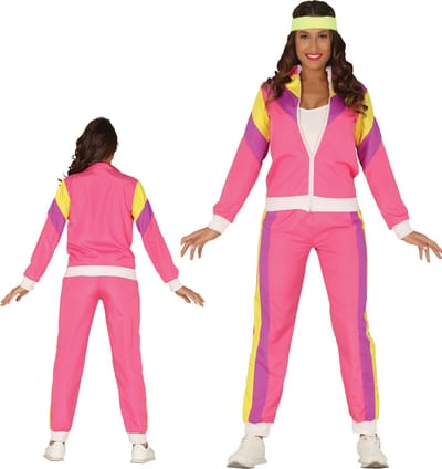 Fiestas Guirca - 80-er jaren trainingspak vrouw roze (mt M) - Carnavalskleding - Carnaval - carnavalskleding 2027 - Carnaval kostuum
