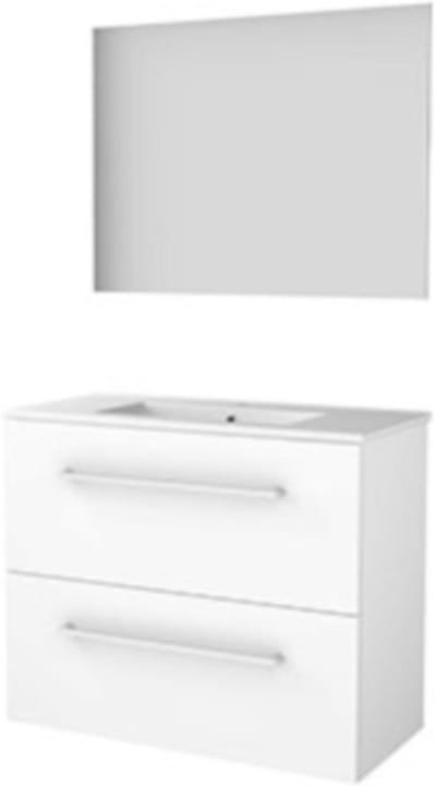 Basic-Line Ultimate 39 Badkamermeubelset - Ondiep - 80 x 39 cm - Greeploos - 2 Lades - Keramische Wastafel - 1 Kraangat - Spiegel met Indirecte LED Verlichting - Ice White